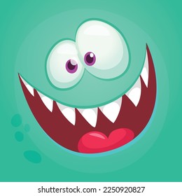 Funny cartoon monster character face expression. Illustration of cute and happy alien creature. Halloween design.