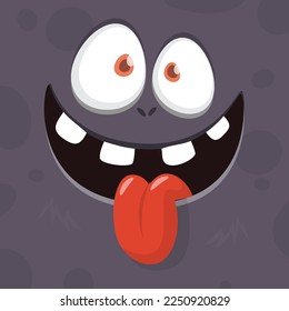 Funny cartoon monster character face expression. Illustration of cute and happy alien creature. Halloween design.