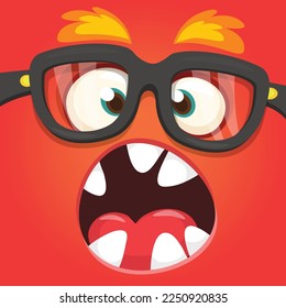 Funny cartoon monster character face expression. Illustration of cute and happy alien creature. Halloween design.