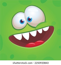 Funny cartoon monster character face expression. Illustration of cute and happy alien creature. Halloween design.
