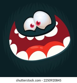 Funny cartoon monster character face expression. Illustration of cute and happy alien creature. Halloween design.