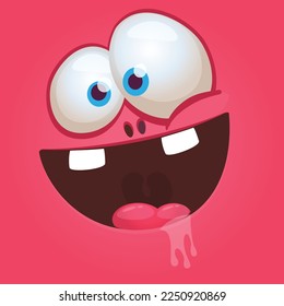 Funny cartoon monster character face expression. Illustration of cute and happy alien creature. Halloween design.