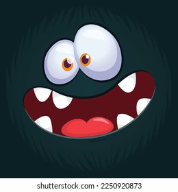 Funny cartoon monster character face expression. Illustration of cute and happy alien creature. Halloween design.
