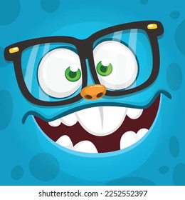 Funny cartoon monster character face expression. Illustration of cute and happy alien creature. Halloween design.