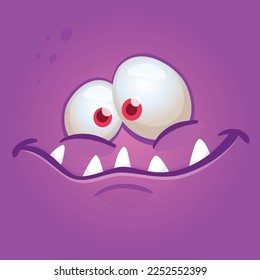 Funny cartoon monster character face expression. Illustration of cute and happy alien creature. Halloween design.