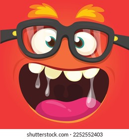 Funny cartoon monster character face expression. Illustration of cute and happy alien creature. Halloween design.