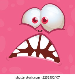 Funny cartoon monster character face expression. Illustration of cute and happy alien creature. Halloween design.