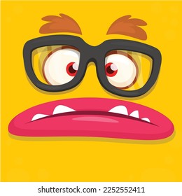 Funny cartoon monster character face expression. Illustration of cute and happy alien creature. Halloween design.