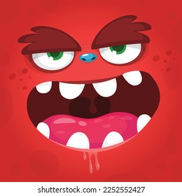 Funny cartoon monster character face expression. Illustration of cute and happy alien creature. Halloween design.