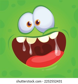 Funny cartoon monster character face expression. Illustration of cute and happy alien creature. Halloween design.