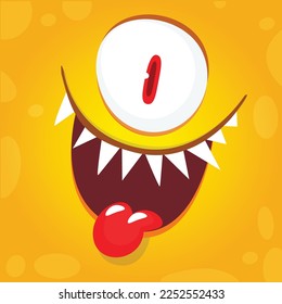 Funny cartoon monster character face expression. Illustration of cute and happy alien creature. Halloween design.