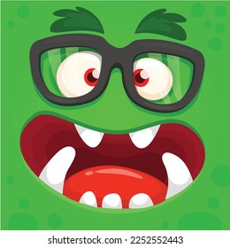 Funny cartoon monster character face expression. Illustration of cute and happy alien creature. Halloween design.