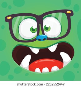 Funny cartoon monster character face expression. Illustration of cute and happy alien creature. Halloween design.