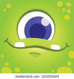 Funny cartoon monster character face expression. Illustration of cute and happy alien creature. Halloween design.