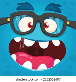 Funny cartoon monster character face expression. Illustration of cute and happy alien creature. Halloween design.