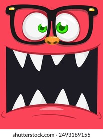 Funny cartoon monster character face expression. Illustration of cute and happy creature design for Halloween party decoration or package design.