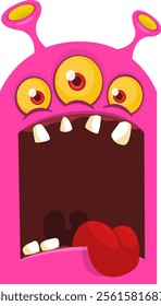 Funny cartoon monster character face expression. Illustration of cute and happy creature design for Halloween party decoration or package design.