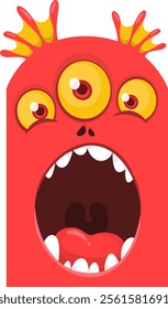 Funny cartoon monster character face expression. Illustration of cute and happy creature design for Halloween party decoration or package design.