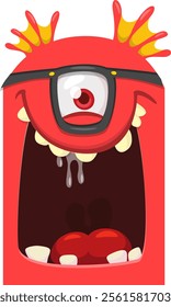 Funny cartoon monster character face expression. Illustration of cute and happy creature design for Halloween party decoration or package design.