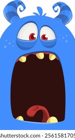 Funny cartoon monster character face expression. Illustration of cute and happy creature design for Halloween party decoration or package design.