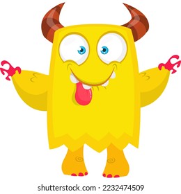 Funny cartoon monster character. Halloween design. Vector illustration of alien character