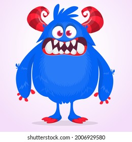Funny cartoon monster character. Illustration of cute and happy bigfoot yeti creature. Halloween design. Great for party decoration, poster or package design
