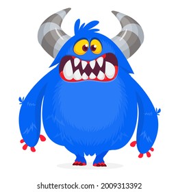 Funny cartoon monster character. Illustration of cute and happy bigfoot yeti creature. Halloween design. Great for party decoration, poster or package design