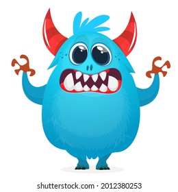 Funny cartoon monster character. Illustration of cute and happy bigfoot yeti creature. Halloween design. Great for party decoration, poster or package design