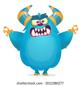 Funny cartoon monster character. Illustration of cute and happy bigfoot yeti creature. Halloween design. Great for party decoration, poster or package design