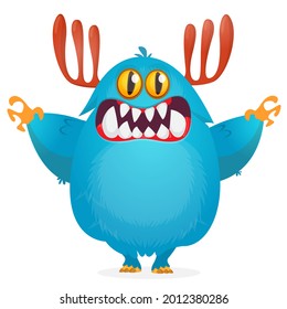 Funny cartoon monster character. Illustration of cute and happy bigfoot yeti creature. Halloween design. Great for party decoration, poster or package design