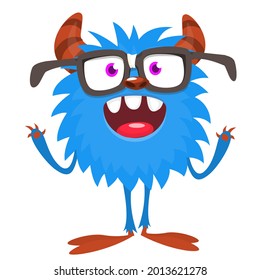 Funny cartoon monster character. Illustration of cute and happy bigfoot yeti creature. Halloween design. Great for party decoration, poster or package design