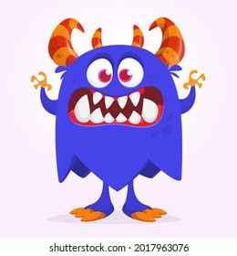 Funny cartoon monster character. Illustration of cute and happy mythical alien creature. Halloween design. Great for party decoration, poster or package design
