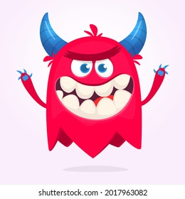 Funny cartoon monster character. Illustration of cute and happy mythical alien creature. Halloween design. Great for party decoration, poster or package design