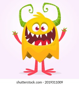 Funny cartoon monster character. Illustration of cute and happy mythical alien creature. Halloween design. Great for party decoration, poster or package design