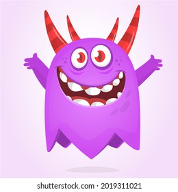 Funny cartoon monster character. Illustration of cute and happy mythical alien creature. Halloween design. Great for party decoration, poster or package design