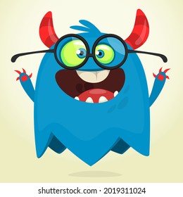 Funny cartoon monster character. Illustration of cute and happy mythical alien creature. Halloween design. Great for party decoration, poster or package design