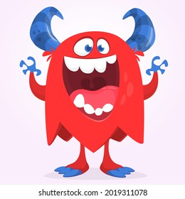 Funny cartoon monster character. Illustration of cute and happy mythical alien creature. Halloween design. Great for party decoration, poster or package design