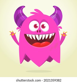 Funny cartoon monster character. Illustration of cute and happy mythical alien creature. Halloween design. Great for party decoration, poster or package design
