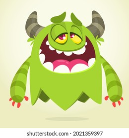 Funny cartoon monster character. Illustration of cute and happy mythical alien creature. Halloween design. Great for party decoration, poster or package design