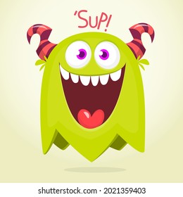 Funny cartoon monster character. Illustration of cute and happy mythical alien creature. Halloween design. Great for party decoration, poster or package design