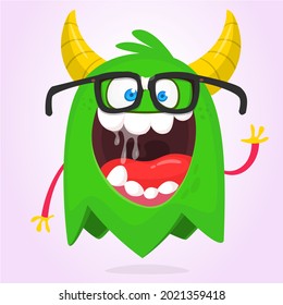 Funny cartoon monster character. Illustration of cute and happy mythical alien creature. Halloween design. Great for party decoration, poster or package design