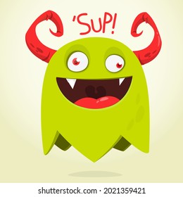 Funny cartoon monster character. Illustration of cute and happy mythical alien creature. Halloween design. Great for party decoration, poster or package design