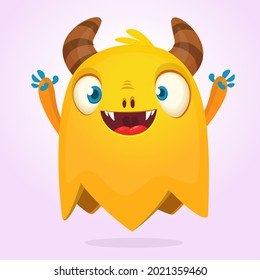 Funny cartoon monster character. Illustration of cute and happy mythical alien creature. Halloween design. Great for party decoration, poster or package design