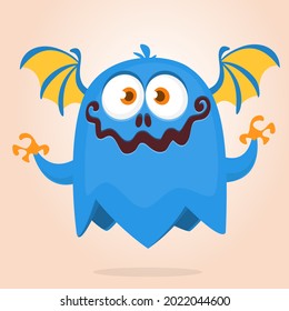 Funny cartoon monster character. Illustration of cute and happy mythical alien creature. Halloween design. Great for party decoration, poster or package design
