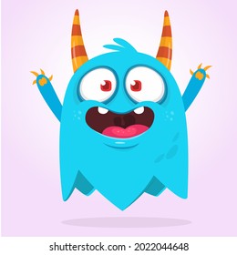 Funny cartoon monster character. Illustration of cute and happy mythical alien creature. Halloween design. Great for party decoration, poster or package design