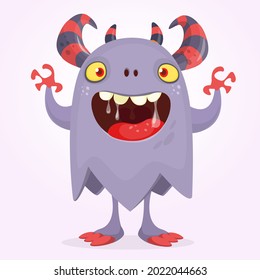 Funny cartoon monster character. Illustration of cute and happy mythical alien creature. Halloween design. Great for party decoration, poster or package design