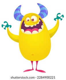 Funny cartoon monster character. Illustration of cute and happy alien. Halloween vector design isolated