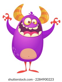 Funny cartoon monster character. Illustration of cute and happy alien. Halloween vector design isolated