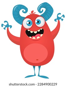 Funny cartoon monster character. Illustration of cute and happy alien. Halloween vector design isolated