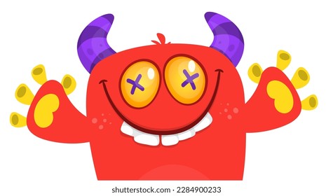 Funny cartoon monster character. Illustration of cute and happy alien. Halloween vector design isolated